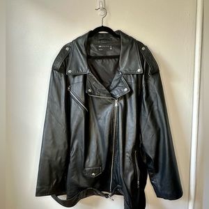 Asos curve oversized leather biker jacket in black